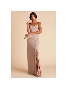 Birdy‎ Grey Ash Cowl Neck Crepe Maxi Formal Bridesmaid Dress Taupe XS NWT